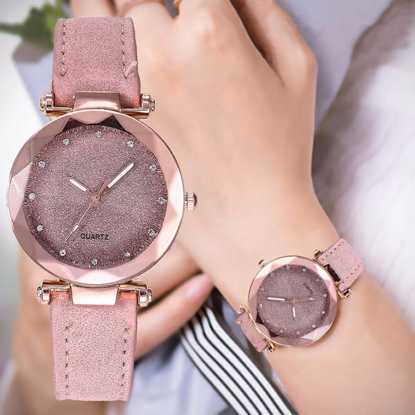 Korean Rhinestone Rose Gold Watch Female Belt Clock Watch